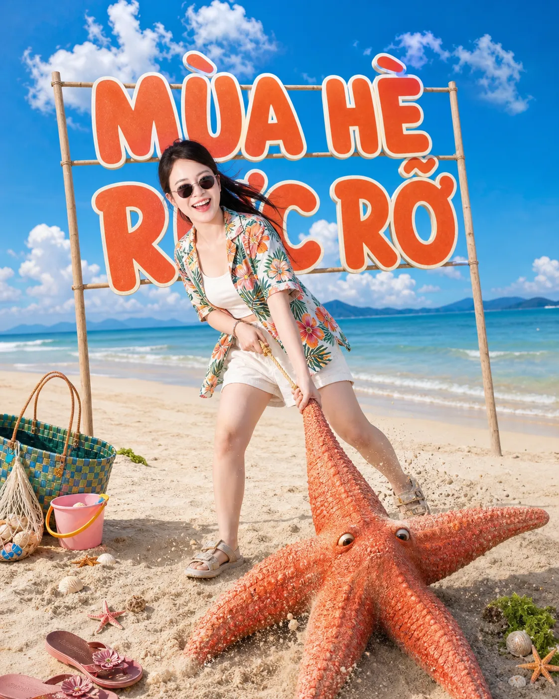 Kéo Sao Biển Khổng Lồ Chạy Trên Cát
