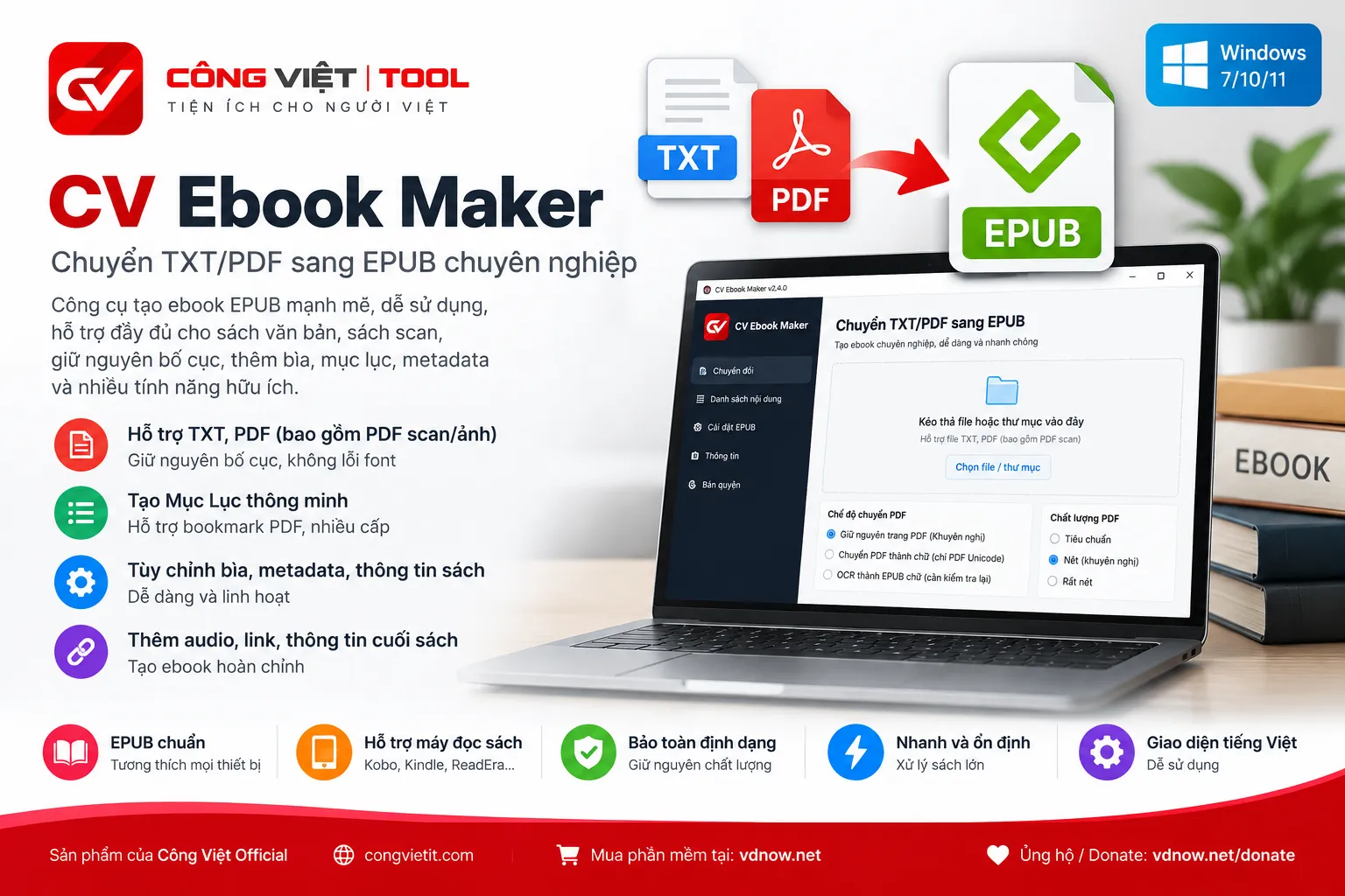 CV Ebook Maker – Chuyển TXT-WORD & PDF Thành EPUB Chuyên Nghiệp