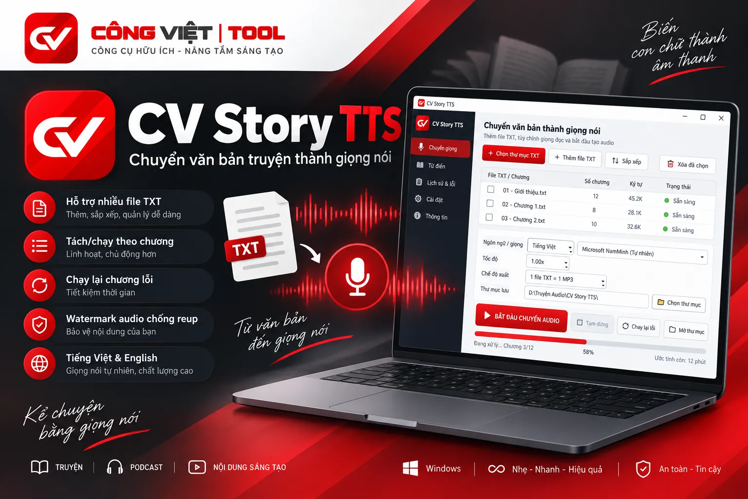 CV Story TTS – Biến Truyện Chữ Thành Giọng Nói